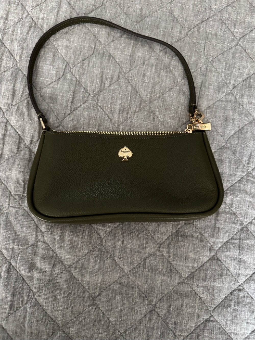 kate spade Olive Green Pebbled Leather Shoulder Bag with Gold Accent